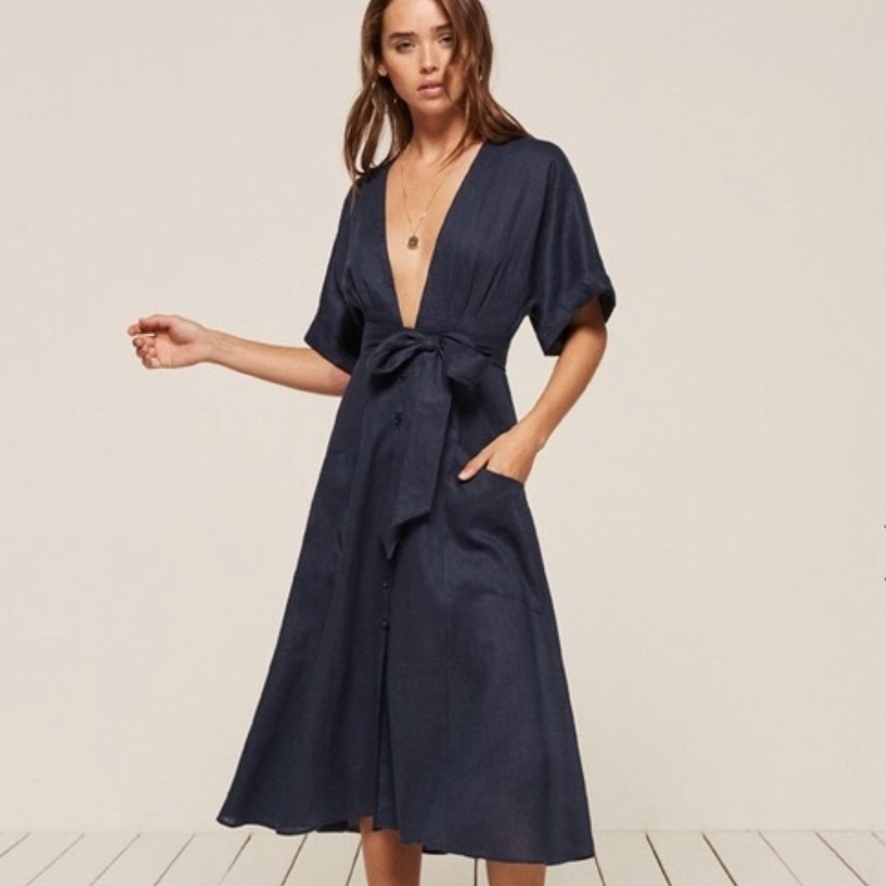 Reformation Geneva Dress in Navy